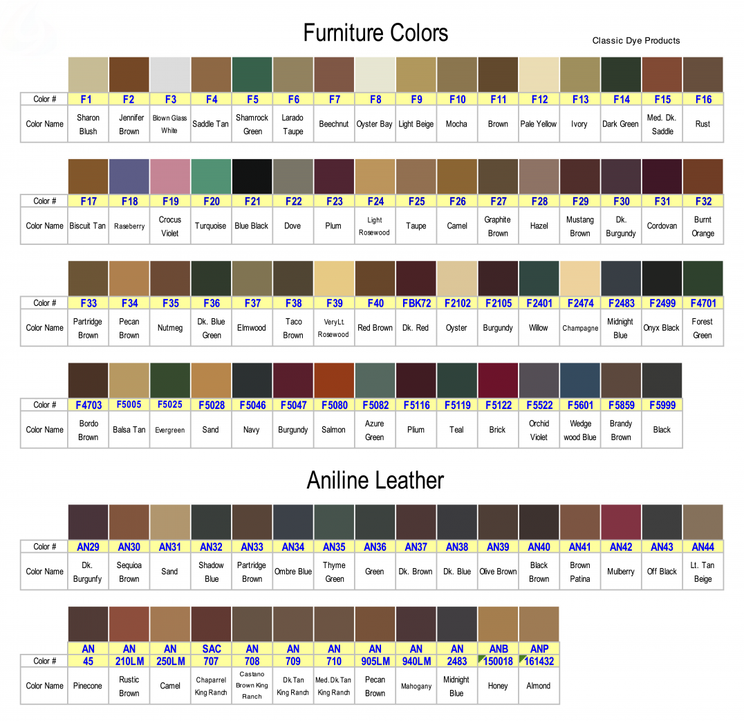 Aniline/Nubuck Leather Dye Colors